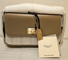 MONCRIEF LONDON Handbag Faye Leather Crossbody Wrap Around Strap Toupe BNWT $825