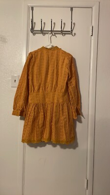 Asos Eyelets High Neck Long Sleeve Mini Dress Yellow US 10 | eBay