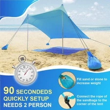 Beach Tent Sun Shelter 7.6x7.2ft Portable Sun Shade Canopy Awning with Sandbag