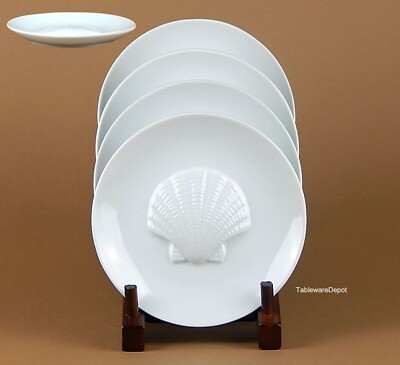 Set of 4, THE CELLAR WHITEWARE, Embossed 6'' Shell Plates, MINT/UNUSED Condition!