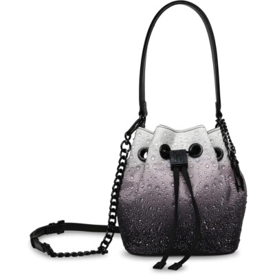 Steve Madden Bmay Mini Drawstring Clear Rhinestone Encrusted Black Shoulder Bag
