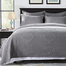 Quilt Queen Size Bedding Set-Grey Embossed, Bedspreads-Lightweight Summer Sof...