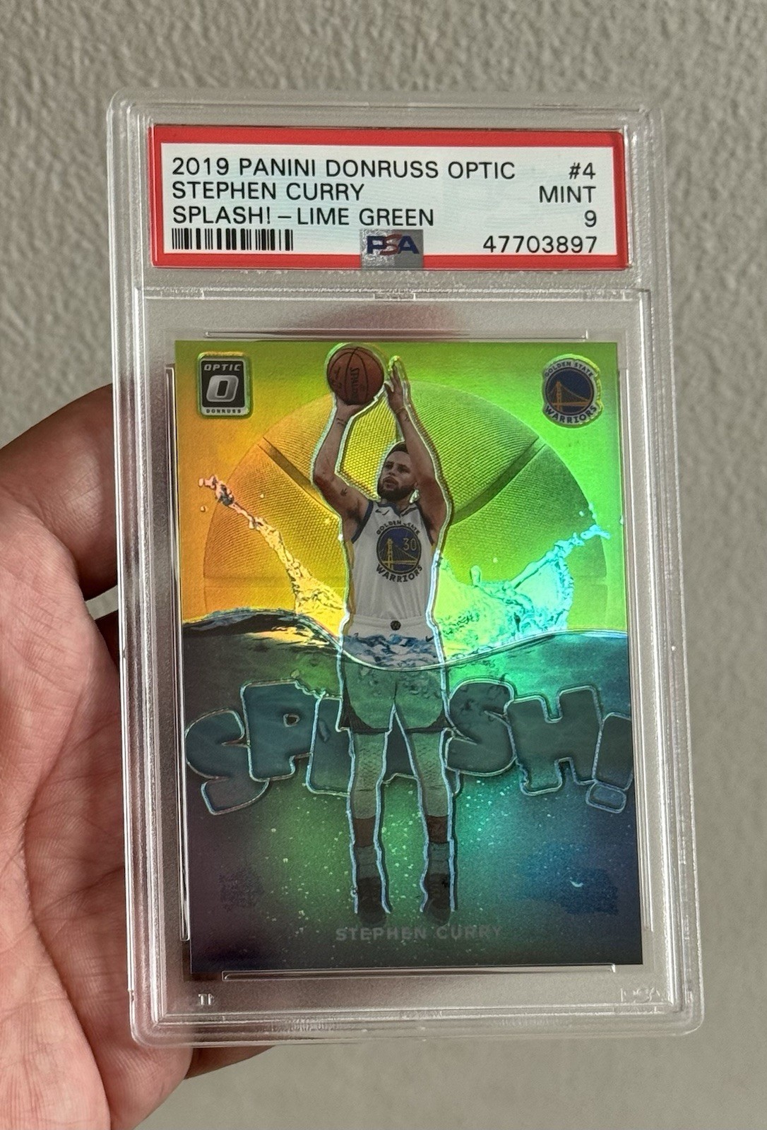 2019 OPTIC SPLASH! STEPHEN CURRY Lime Green Prizm Print /149 PSA 9 RARE! HOT! view 9