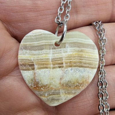 Zarte Streifen Achat Herz Anhänger Edelstahl Kette Halskette