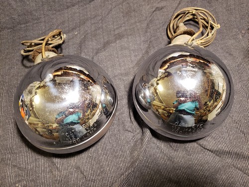 2 vtg CATS-EYE 112 FOG LAMPS CHROME Amber Glass LENS Car Light bulb auto Antique - Picture 6 of 11