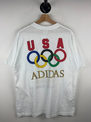 Vintage 80s Adidas Olympics Summer Games White Tee Size L