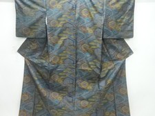 7721006: JAPANESE KIMONO / DORO OSHIMA TSUMUGI / WOVEN TRADITIONAL PATTERN