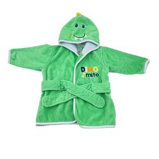 Okie Dokie Hooded Bath Robe Baby Cotton NB-9 Months Dinosaur Green Dino Mite EUC