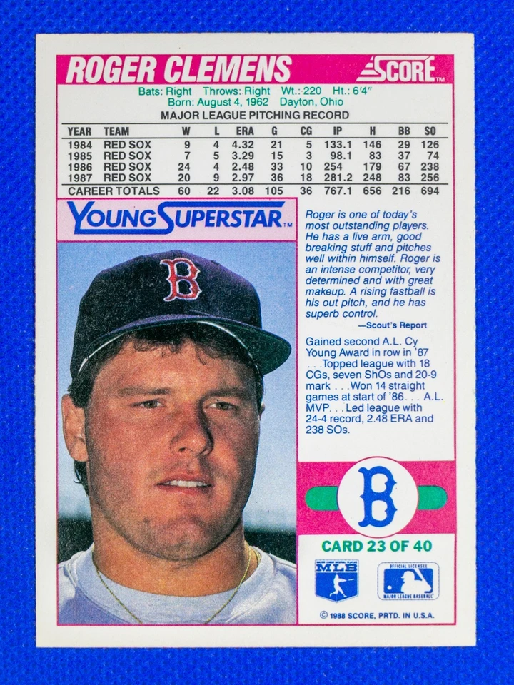 Roger Clemens #23 of 40 (1988 Score) Young SuperStar II, Boston Red Sox - Image 2 of 2