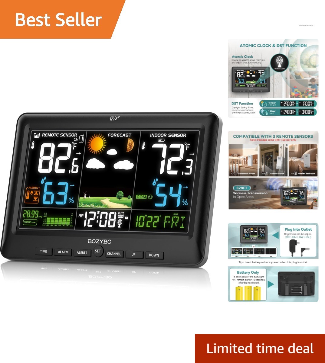 9.1" HD Wireless Indoor/Outdoor Thermometer with Moon Phase 
