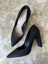 NEW Jewel Badgley Mischka Block Heel Black Pumps Size 7.5 Rumor Pointed Toe 140