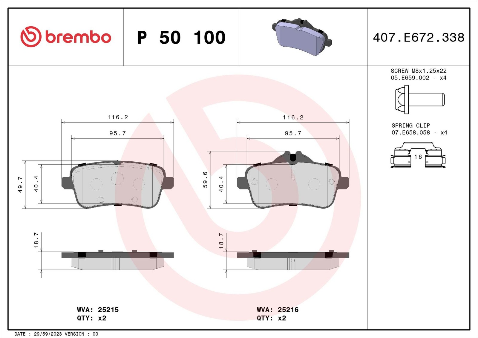 Plaquettes de frein Brembo anti-bruit P 50 100 à haute endurance thermique