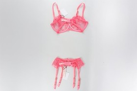 AGENT PROVOCATEUR PINK BRA AND SUSPENDER SET UK 34 E/1
