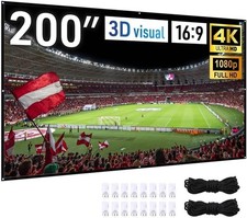 200 Inch Projector Screen Outdoor, 4K Full HD 3D 16:9 Canvas Material Double-Sid