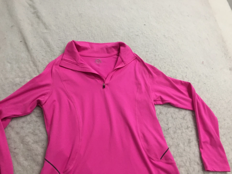 Camisa Champion C9 1/4 Cremallera Mujer L Grande Semi-Ajustada Rosa Caliente Larga Slv Bolsillo Foto 2 de 4