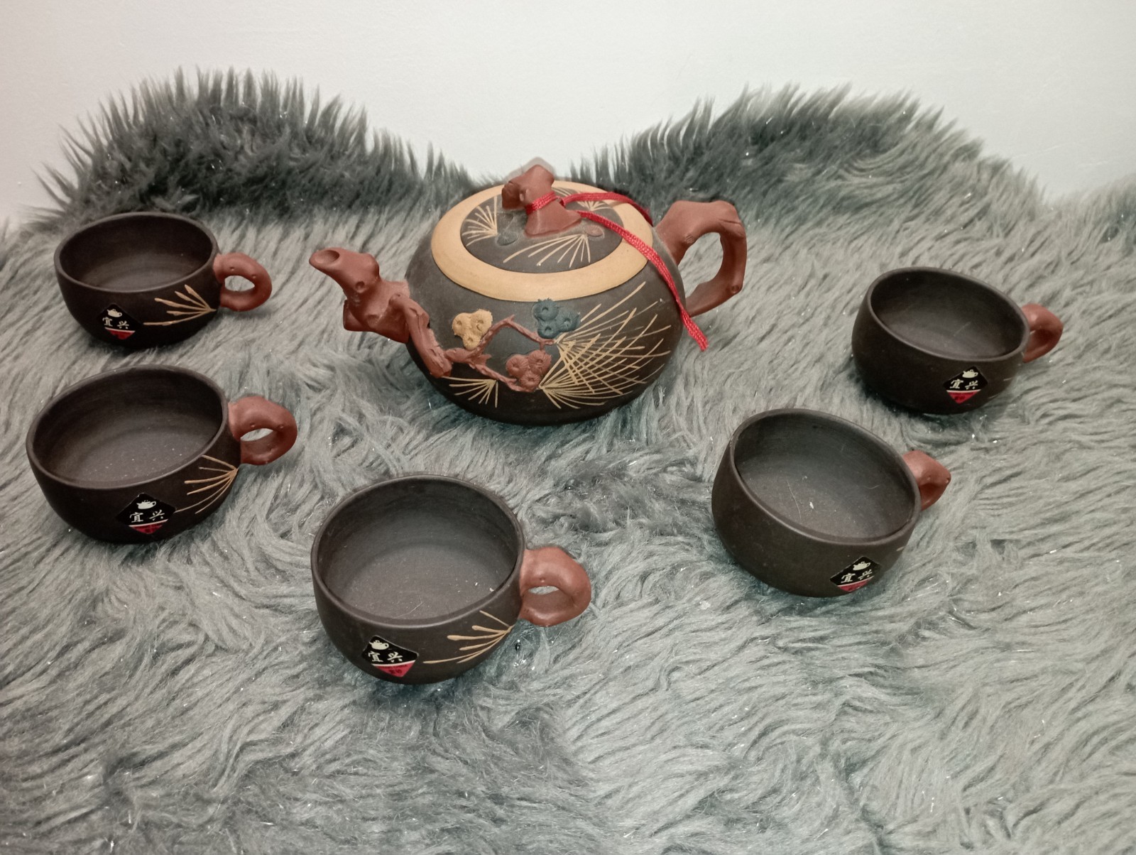 Service à Thé Yixing Vintage Zisha marron 6 pièces de collection