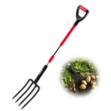 VEVOR 4 Tines Garden Fork Fiberglass Handle 45 in Digging Spading Pitchfork