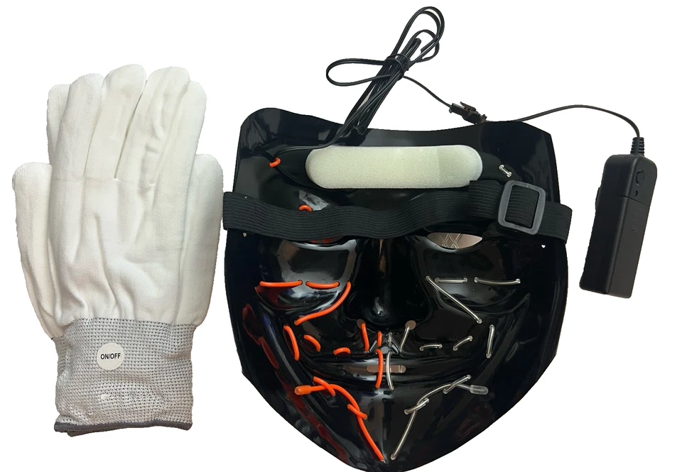 Purga LED Máscara Facial Guantes Naranja Iluminación Plástico Juguetes Disfraz Halloween Foto 4 de 4