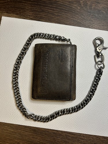 Harley-Davidson Herren Tri-Fold Braun Leder Kette Geldbörse Motorrad