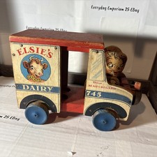 Vintage 1948 Fisher Price 745 Elsies Dairy Truck Pull Toy Borden Cow Antique Vintage 1948 Fisher Price 745 Elsies Dairy Truck Pull Toy Borden Cow Antique