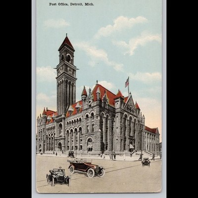 Antique Postcard Post Office Detroit Michigan Architecture Vintage
