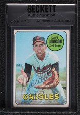 BAS 1969 Topps Davey Johnson #203 Seal of Authenticity Auto ow6