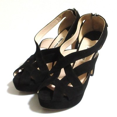 Miu Miu Suede Platform High Heel Sandals, Size 35 1/2 Black Women
