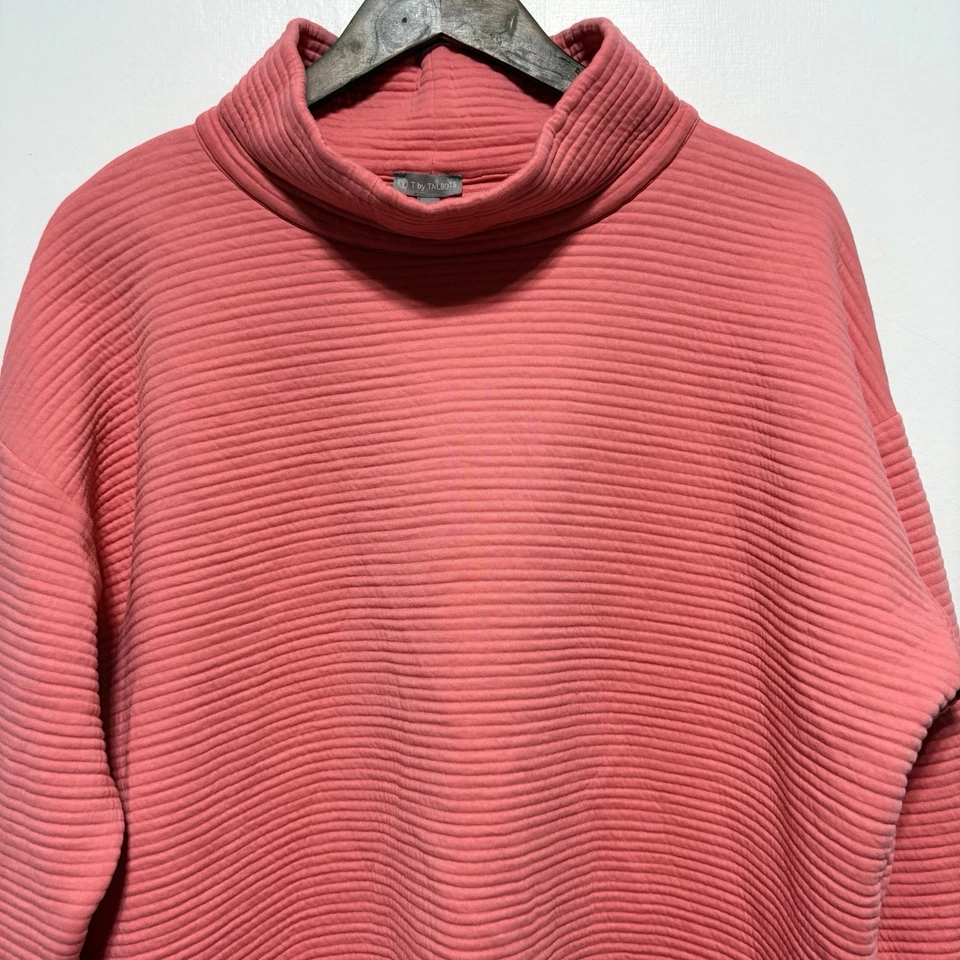 Sudadera T Talbots Mujer 2X Coral Acanalada Acolchada Cuello Simulado Cómoda Pullover Foto 2 de 4