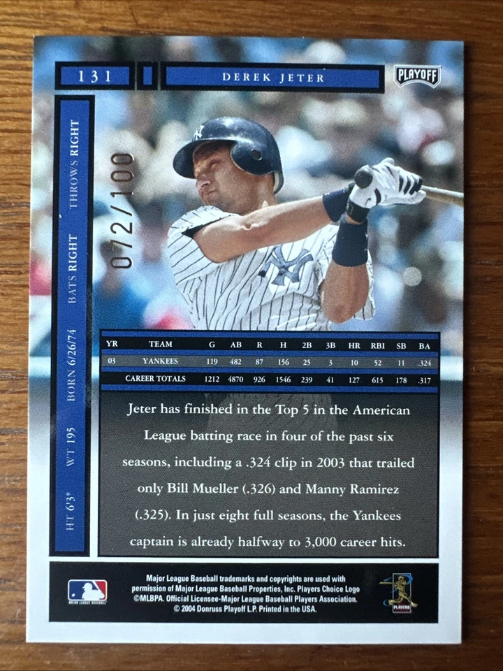 2004 Плей-офф с отличием Дерек Джетер кредиты #72/100 NY Yankees HOF легенда редкая #131 - Изображение 2 из 4