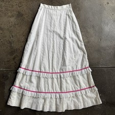 Vintage Cottage Prairie Skirt White Eyelet Tiered Maxi Cotton Blend S 26  Waist