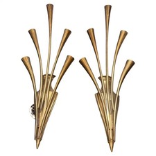 Zwei 1950er Mid-Century Messing Wandleuchten Oscar Torlasco f&uuml;r Lumi Milano