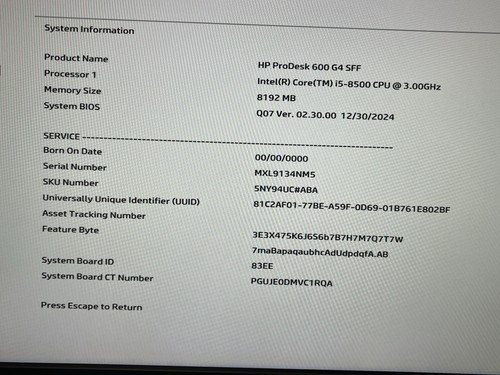 HP ProDesk 600 G4 SFF Intel Core i5-8500 3.00GHz 8GB Ram No HDD #13 - Afbeelding 2 van 13