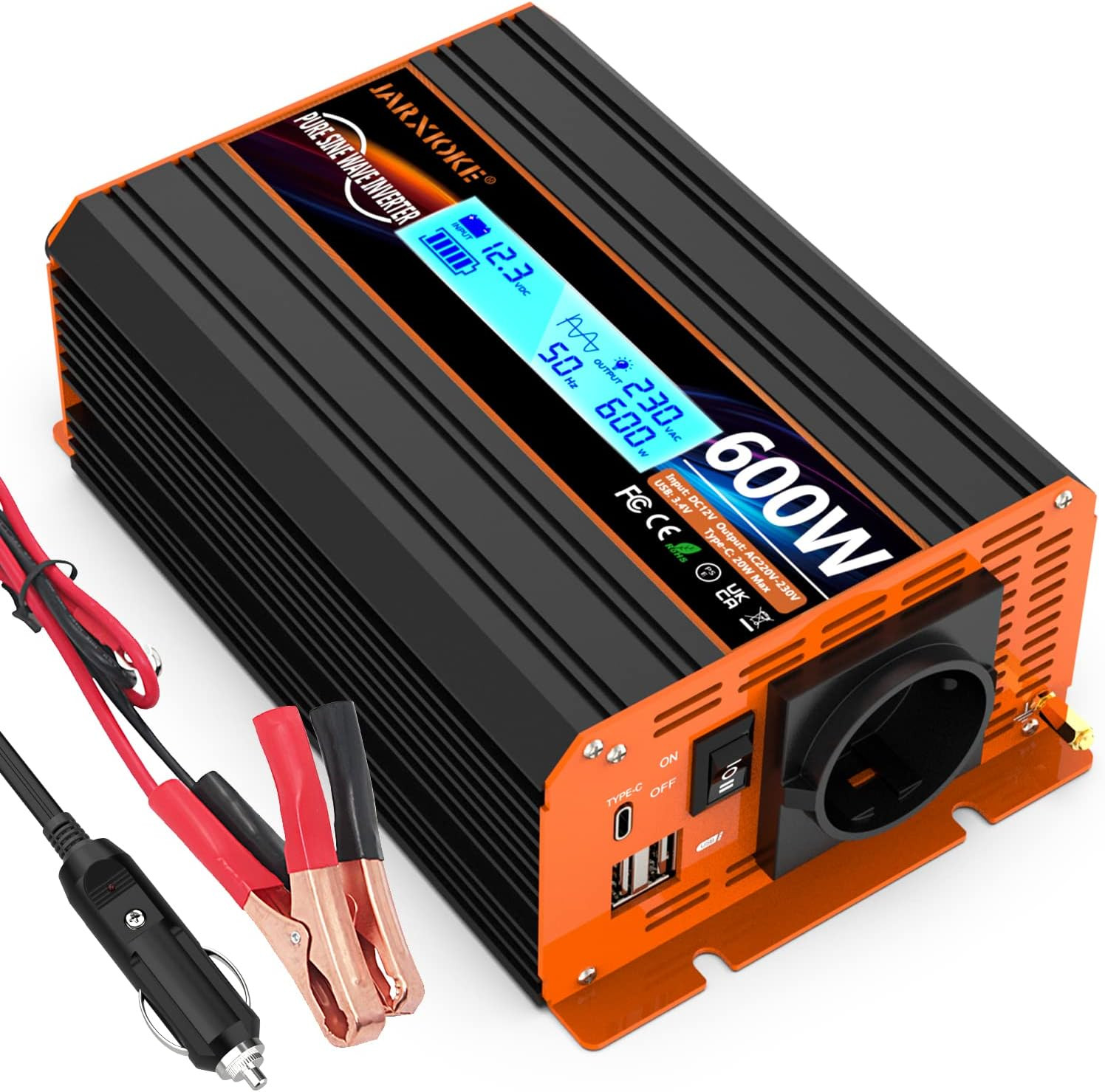 Inverter 600W 12V 220V Onda Pura con LCD: Energia Sicura per Camper e Barca