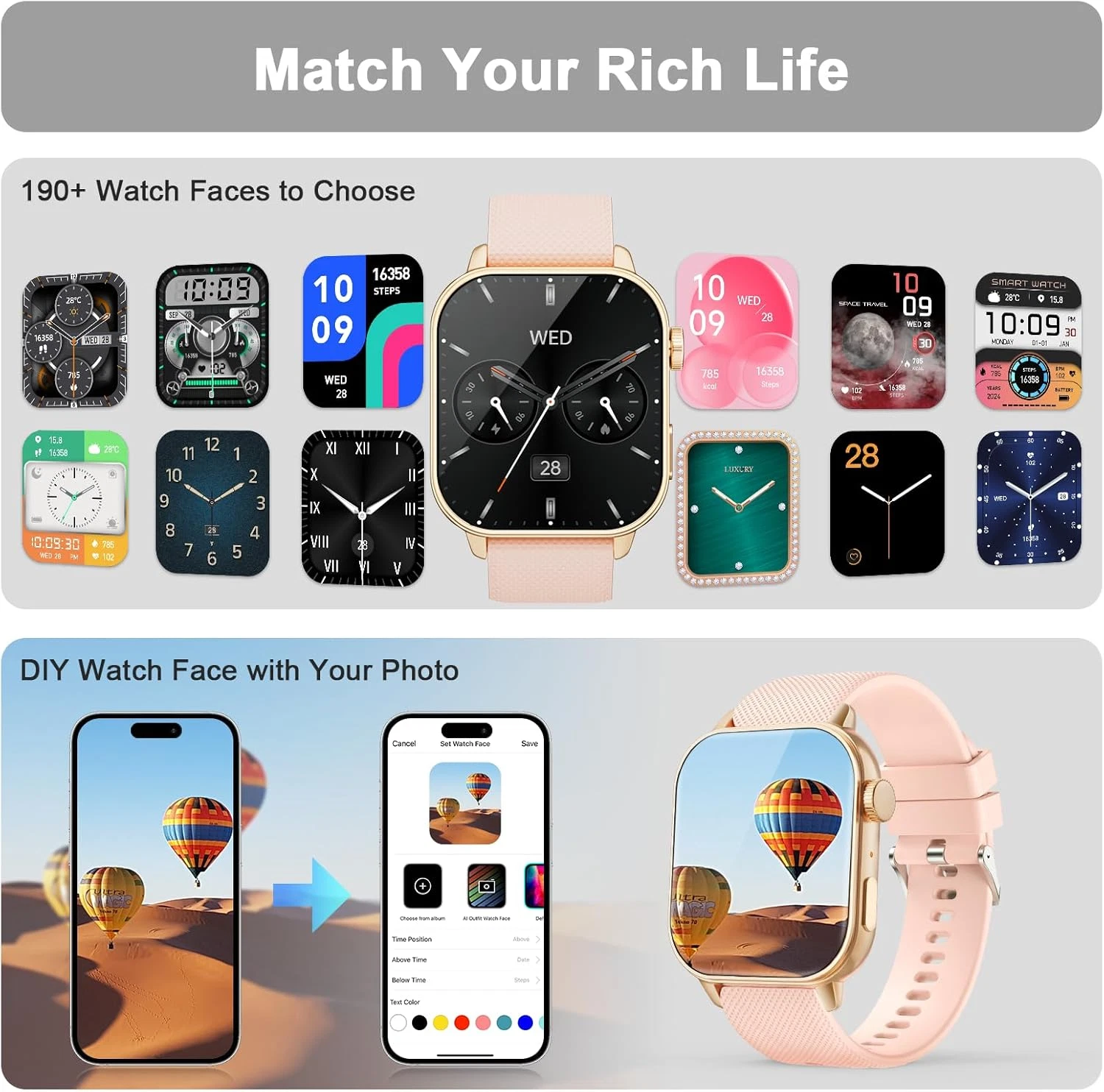 Smart Watches Men Women 1.85 AMOLED HD Fitness Tracker 100 Sports Modes Swimming
