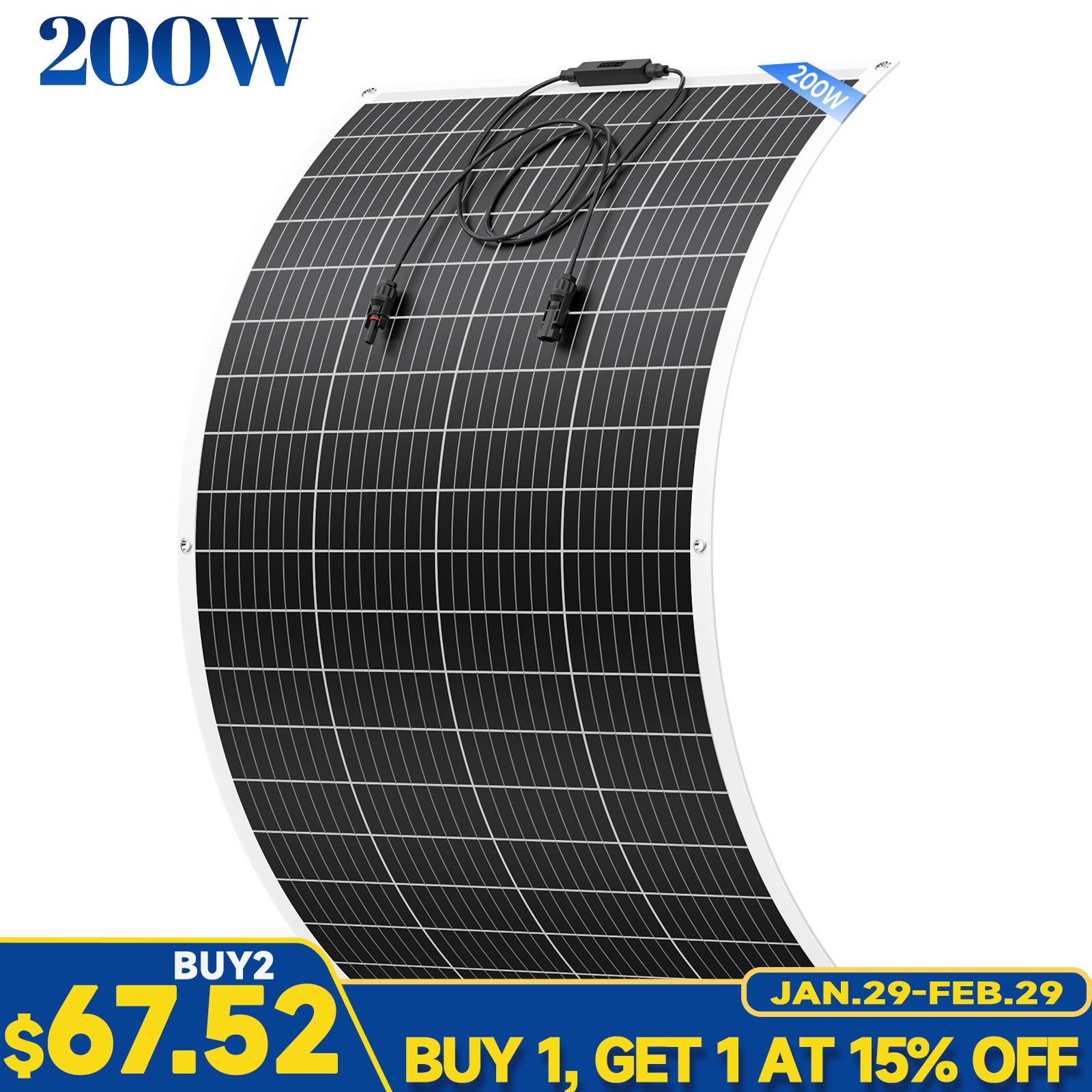 Flexible 200W Mono Solar Panel 12V Power Portable Camping Ho