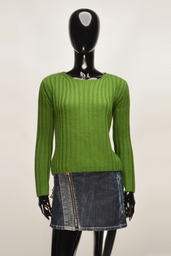Cerruti 1881, Vintage Cerruti 1881 90's Ribbed Green Wool Blend Minimalist Sweater Size US4