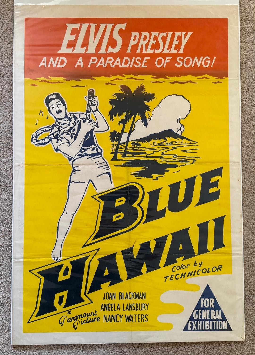 RARE! ELVIS PRESLEY 1961 BLUE HAWAII AUSTRALIA Movie Poster! 40"x27"(102cmx69cm)