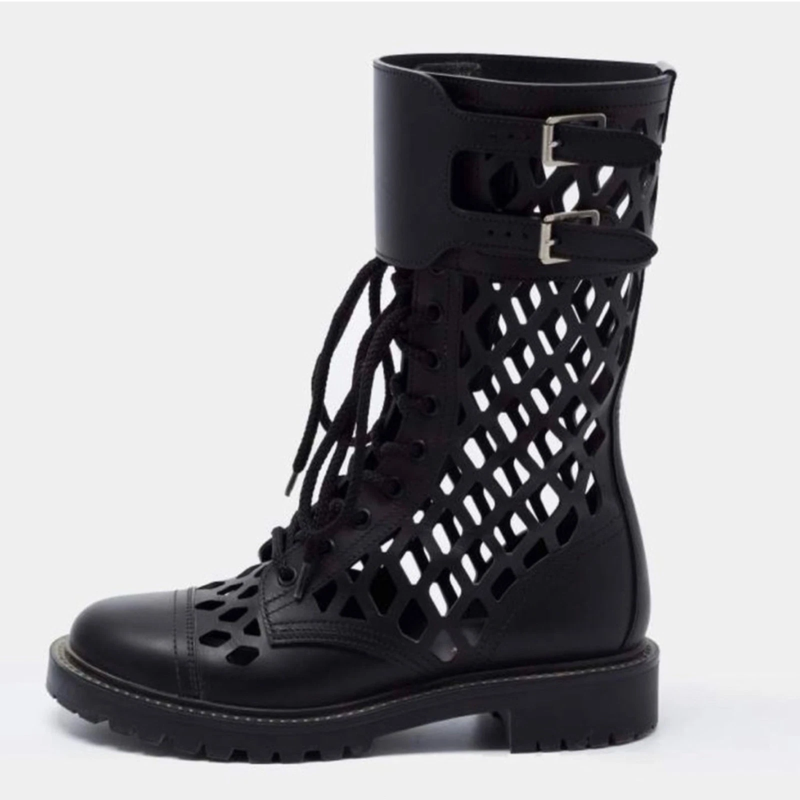 Bottes de combat Christian Dior en cuir découpé au laser 37