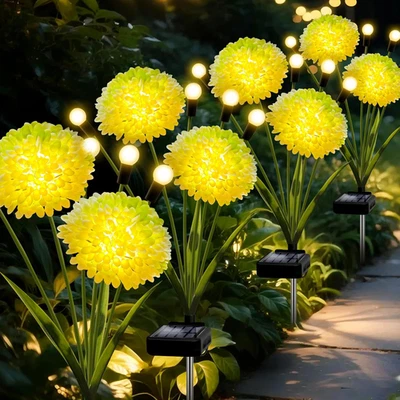 Solar Lights Outdoor Waterproof, 4 Pack Solar Firefly Swaying Lights with Flower