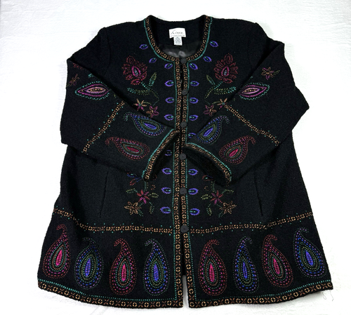 Linea By Louis Dell'Olio Coat Womens Plus 2X Lagenlook Cardigan Embroidered Rare - Picture 2 of 8