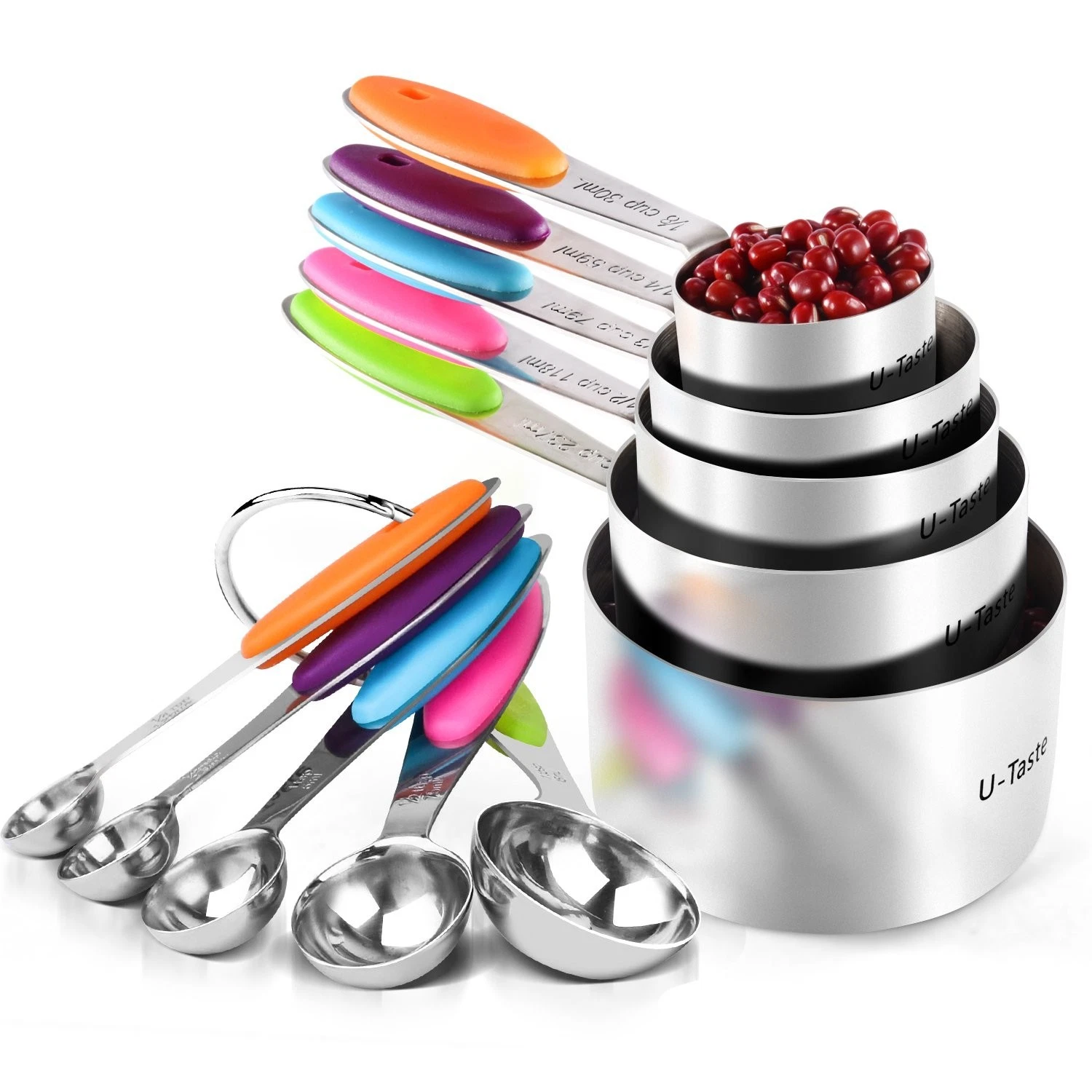 18/8 Stainless Steel Measuring Cups & Spoons Set - 10 Piece, Upgraded Handle, Mu