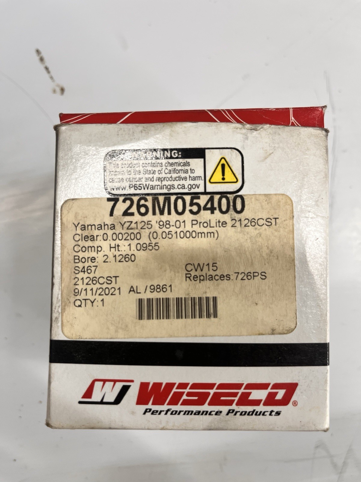 98-01 YAMAHA YZ125 YZ 125 WISECO 54MM STD BORE PISTON & RING KIT 726M05400