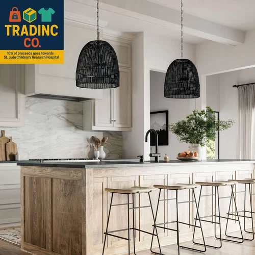 347533MB Naomi Bohemian Handcrafted Rattan Large Pendant Ceiling Light Fixture,  - Picture 3 of 4