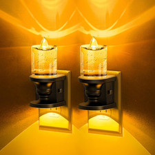 Flameless Candle Night Light, 2 Pack Amber Night Lights Plug into Wall, 0-100LM