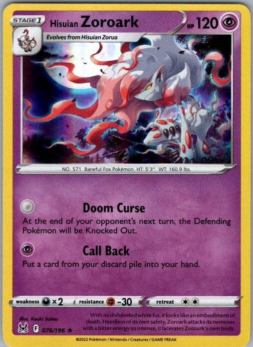 Hisuian Zoroark 076/196 Holo Rare SWSH11: Lost Origin NM