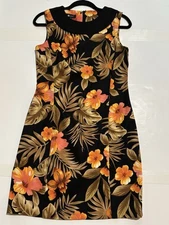 AB STUDIO Dress Women Sz 8 Black Autumn Floral Sleeveless Round Neck Zip Midi