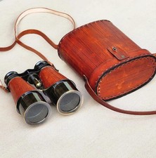 Personalized Antique Brass Binoculars with Leather Case  Vintage Gift