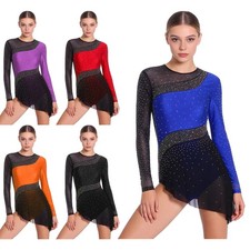 Womens Dress Performance Dancewear Color Blocking Bodysuit Gymnastics Glittery