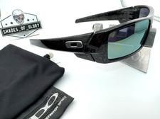 OAKLEY GASCAN POLISHED BLACK GHOST TEXT W/ EMERALD IRIDIUM SUNGLASSES OO9014 9