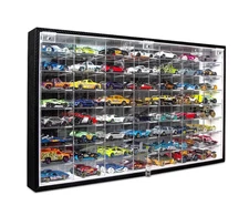 Hot Wheels 1/64 Diecast Display Case Rack for 56 Cars, Wall Mount, Black, MK184